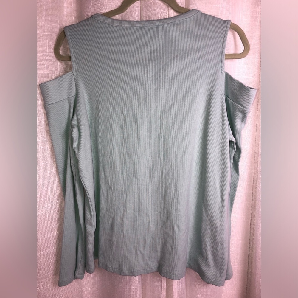 Women's Cold Shoulder Top - Light Blue/Teal - Picture 9 of 9
